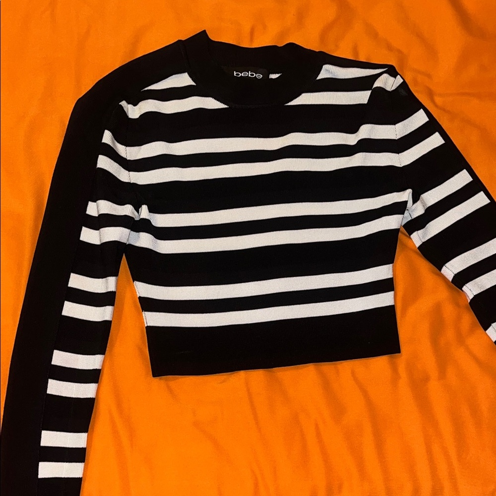 Bebe Striped Black and White Long Sleeve Top
